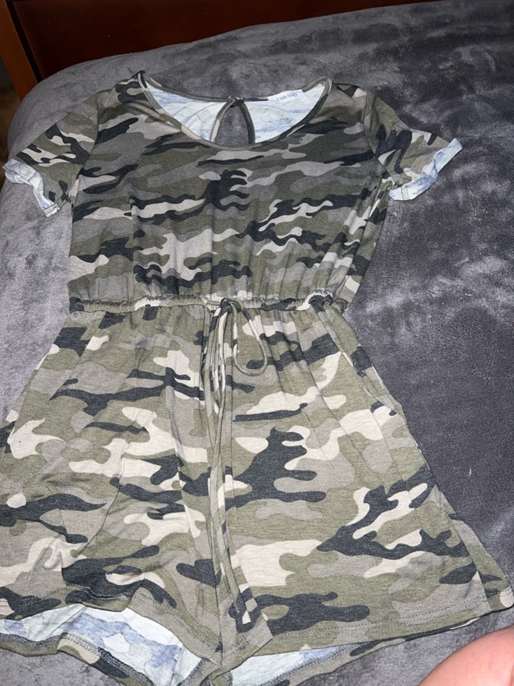 Women’s Camo Short Sleeve Drawstring Romper